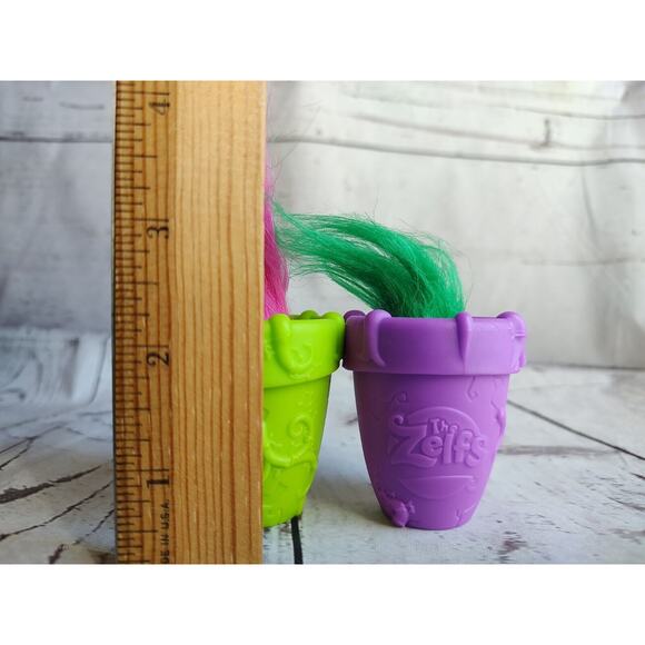 2 Lil Zelfs Planters Mini Troll Yellow Green Figure Purple Flowerpot Playset - Picture 11 of 11
